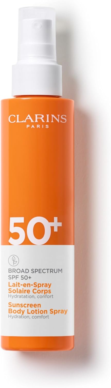 Clarins body sunscreen lotion spray front view packaging bottle