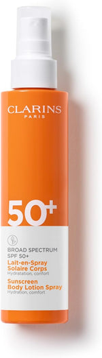 Clarins body sunscreen lotion spray front view packaging bottle