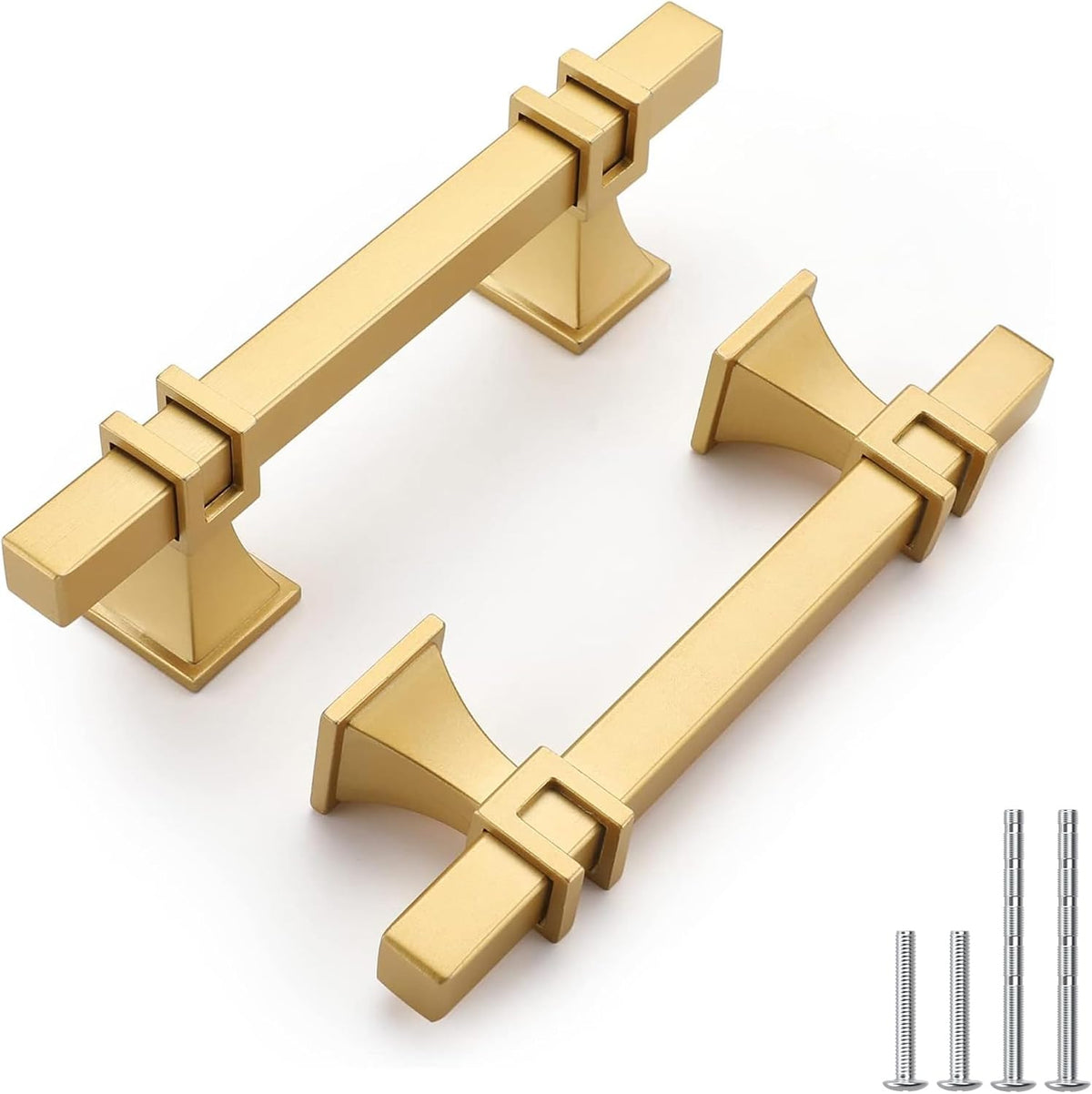 Haliwu gold cabinet handles front view showcasing square brushed brass design