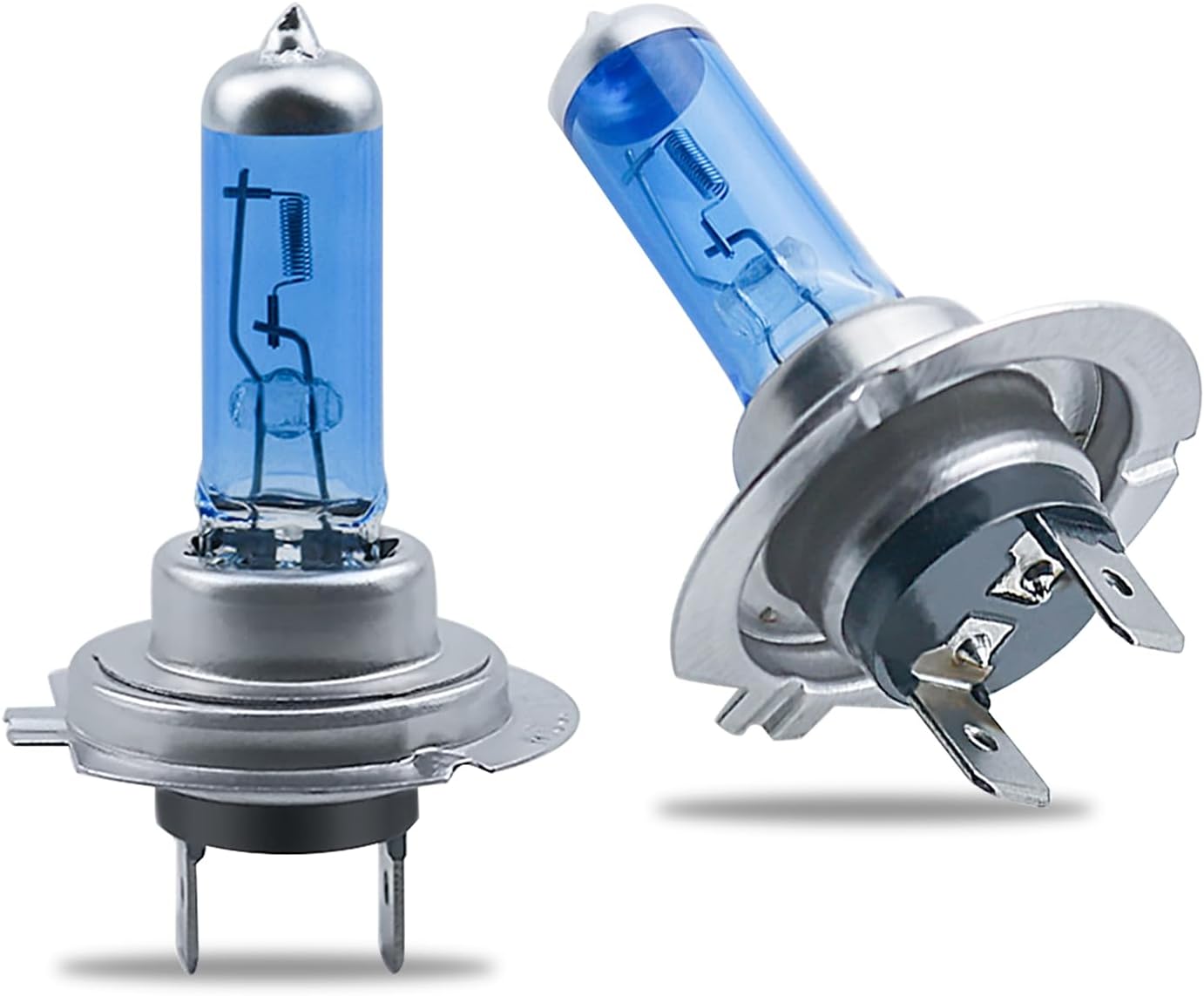 GKmow H7 Car Halogen Headlight Bulb 2-pack front view showing the premium blue coated quartz glass and stainless steel base.