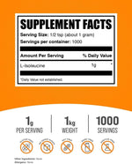 BulkSupplements L-Isoleucine BCAA powder nutrition label