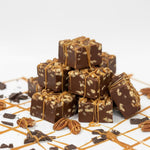 Valley Fudge & Candy Chocolate Caramel Pecan Fudge front view of artisan confectionery box.