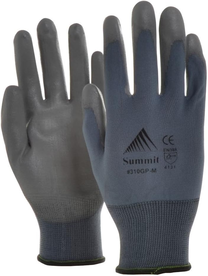 Summit Glove GripTech Grey Knit Work Gloves front view industrial safety gear