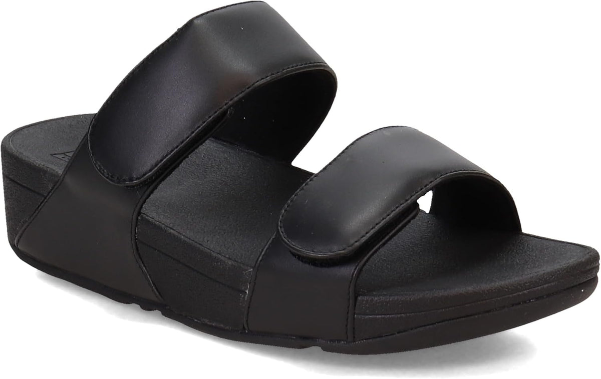 FitFlop women's lulu adjustable leather slides front view