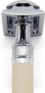 Edwin Jagger safety razor rubber coated handle close up