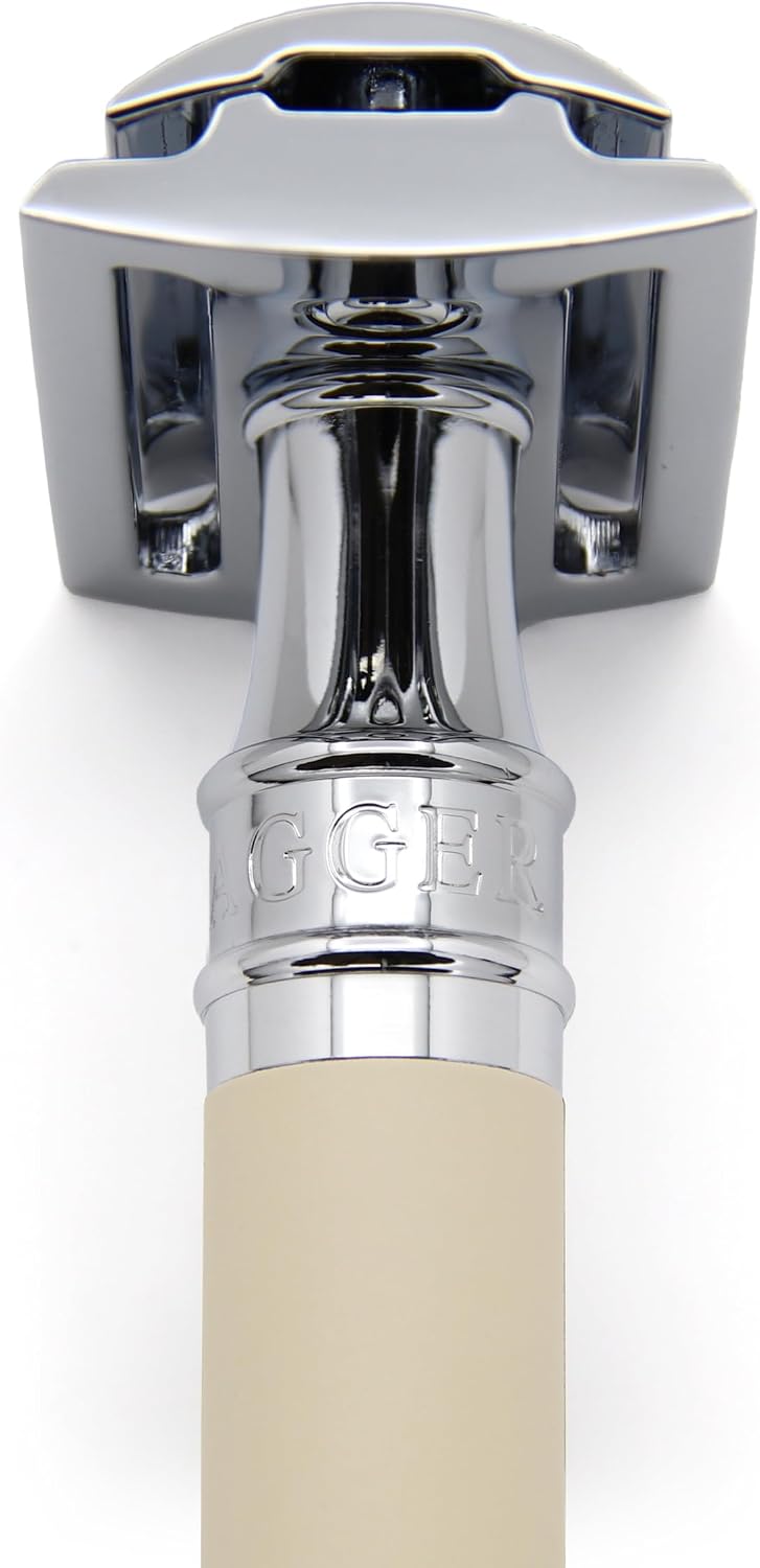 Edwin Jagger safety razor rubber coated handle close up