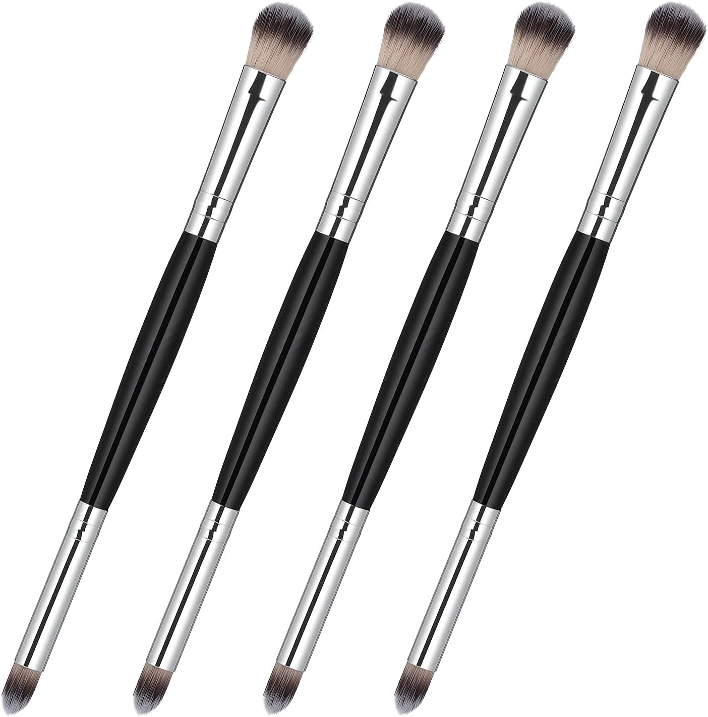 ZIZATRENDZ 4 Pieces Double Ended Eyeshadow Brush Set front view showing silver ferrules and dual brush heads.