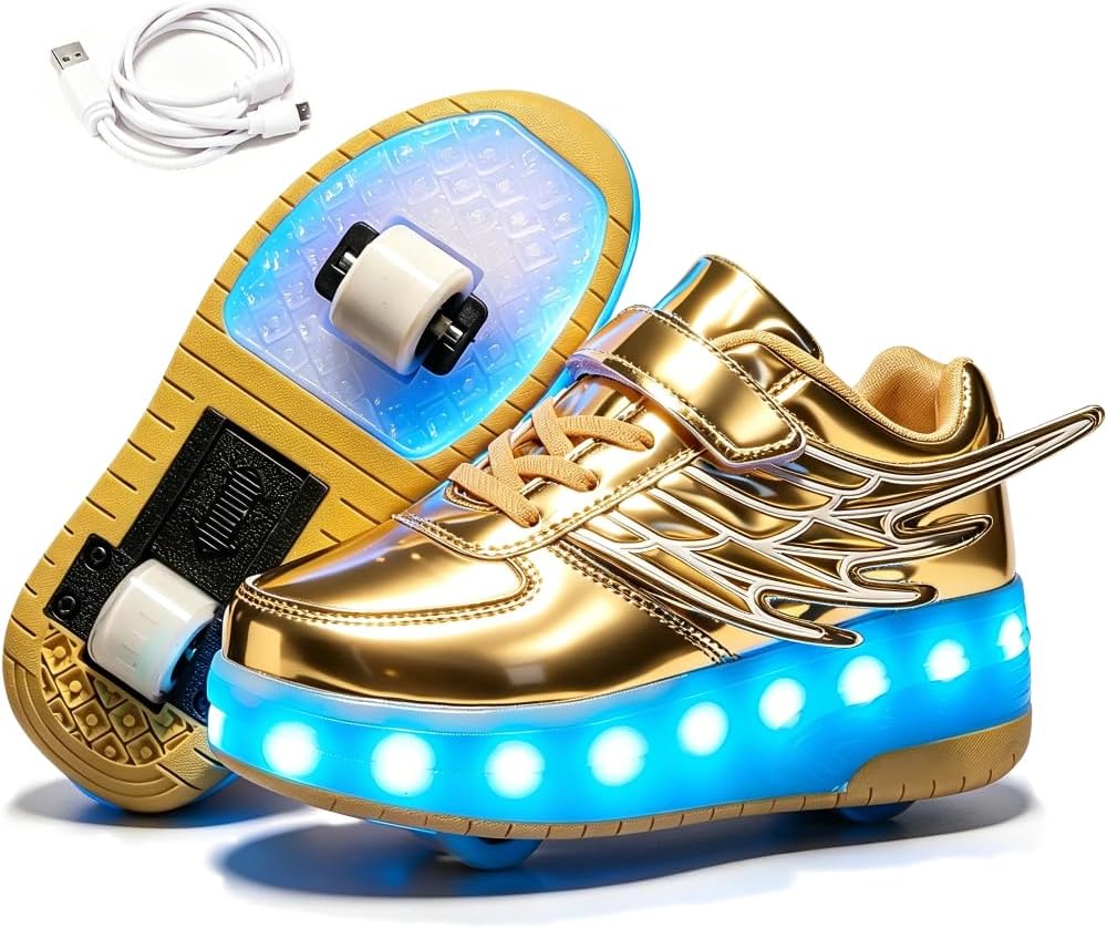 Ehauuo Unisex Roller Shoes Kids Sparkling Wheels Shoes Girls Light up Roller Skates Sneakers Boys Rechargeable Flashing Sneakers for Gift - Image 10