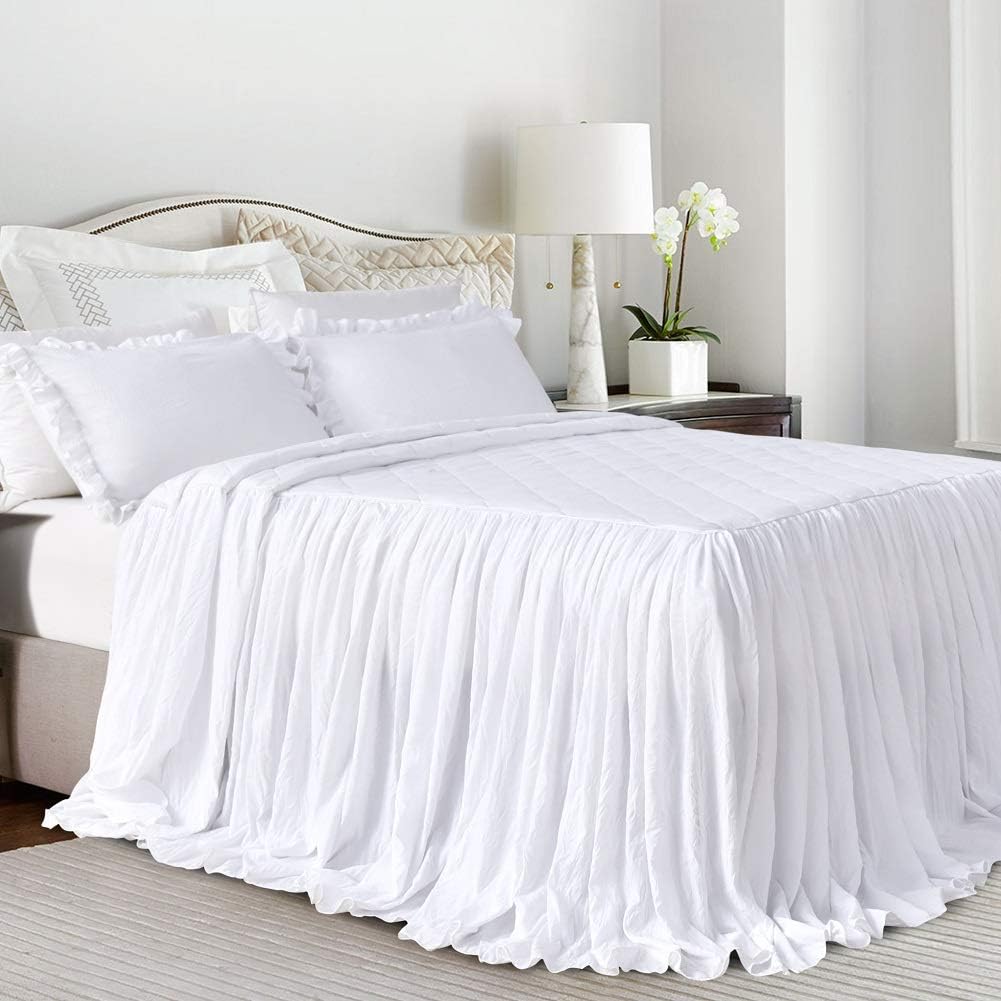 QSH Queen's House white ruffle skirt bedspread set front view