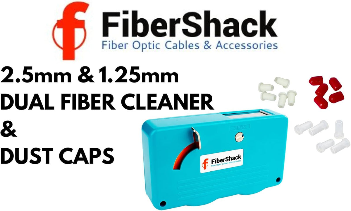 Fibershack fiber optic cleaning box packaging and components