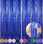 Crosize blue tinsel metallic backdrop streamers set up as a sparkling photo booth background