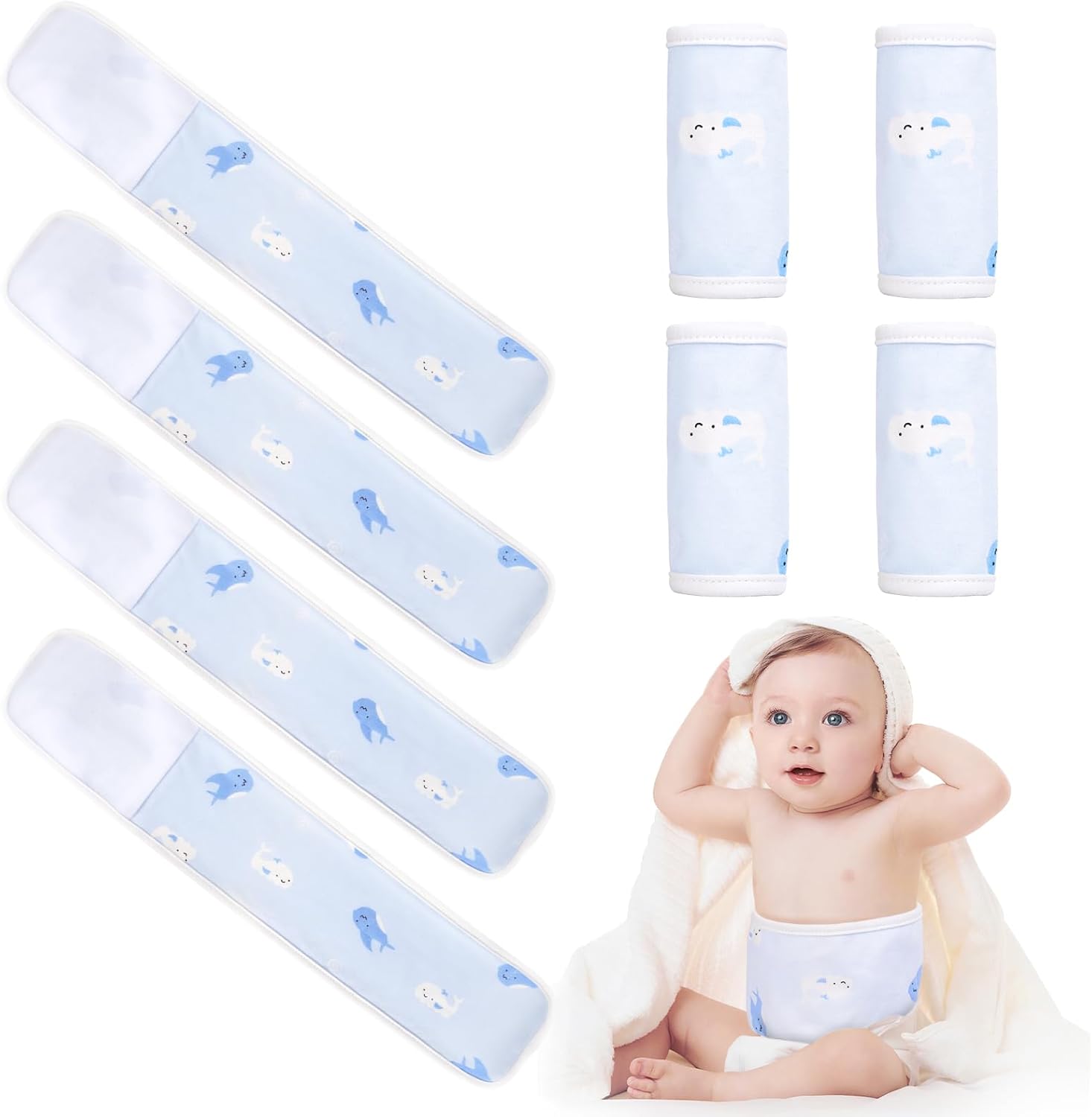 Famjoale infant umbilical cord belly bands front view with whale pattern