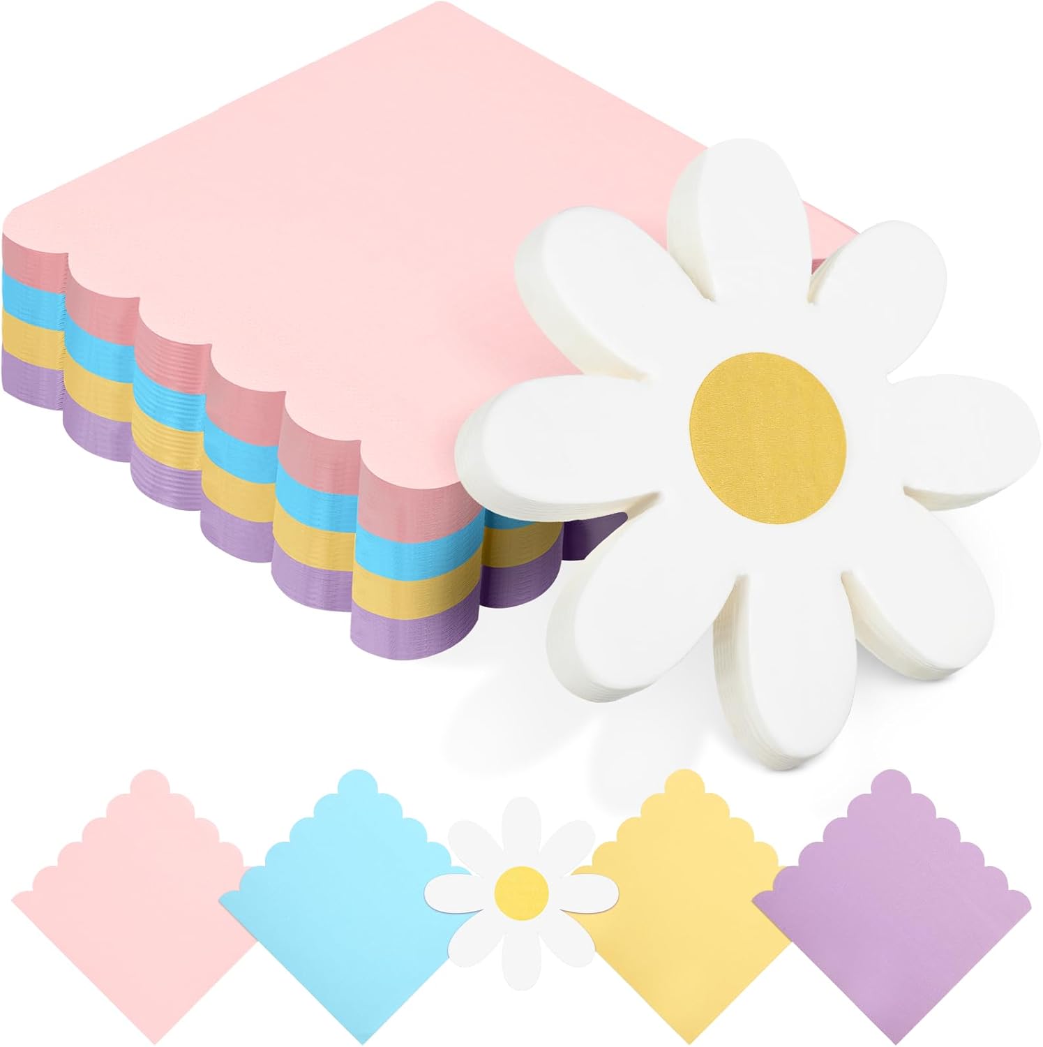 MotiMind blue dog scalloped napkins front view showing pastel colors and wavy edges.