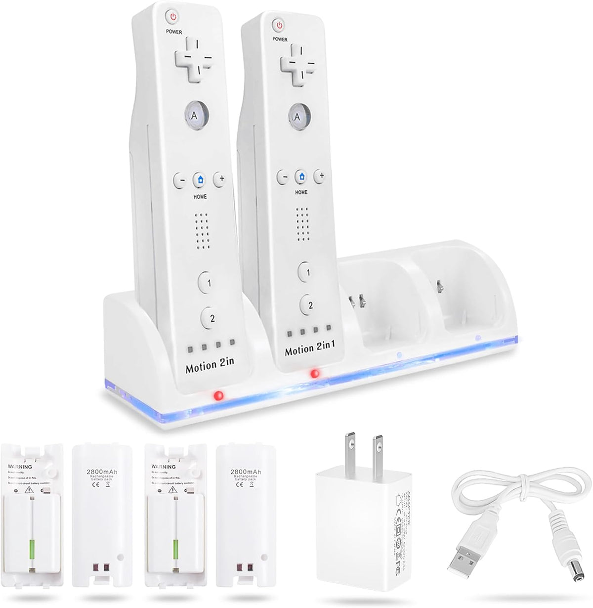 NATNO 4-in-1 charging station for Wii remote controllers front view showcasing four docks and indicator lights