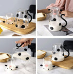 RockTrend 18 ounce cow glass pitcher placed on bedside table