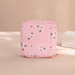 Adorable Pink Peri floral period pouch showing heart keychain