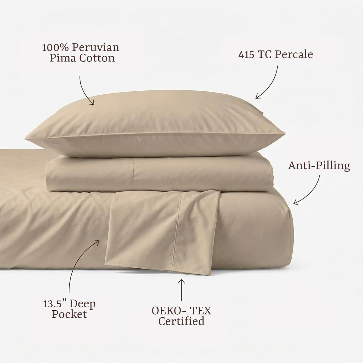 Peru Pima cotton pillowcases in latte color