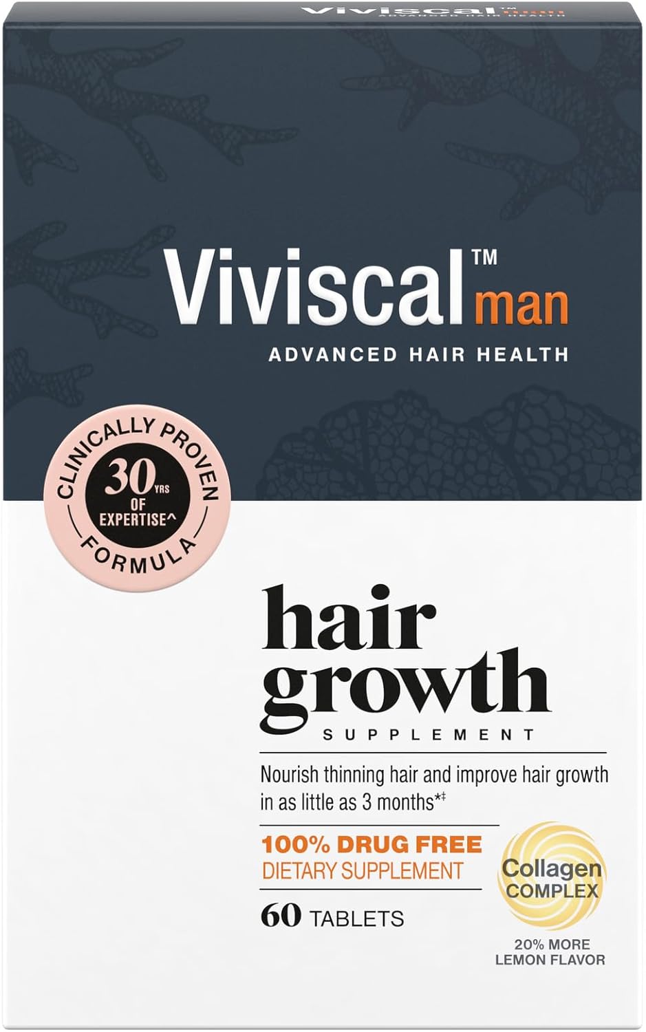 Viviscal Men's Hair Growth Supplements for Thicker Fuller Hair, Clinically Proven Collagen Complex, 60 Tablets 1 Month Supply - Image 1