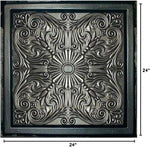 Close-up of embossed scrollwork pattern on Astana silver black ceiling panel