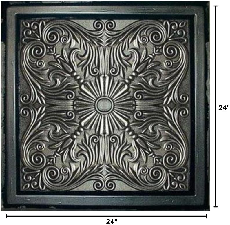 Close-up of embossed scrollwork pattern on Astana silver black ceiling panel