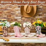 Assembled western boot gift box holding party favors on a table