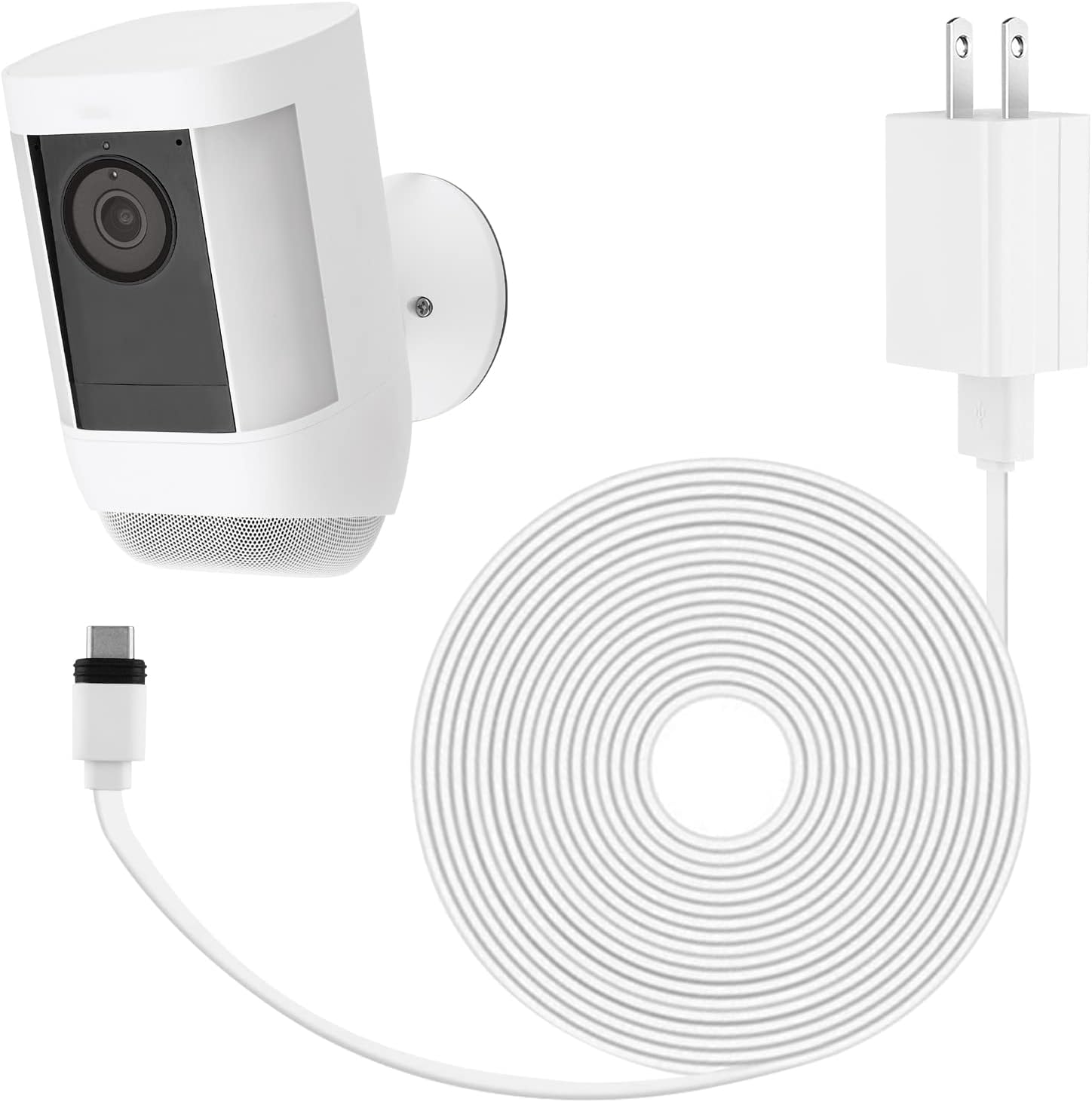 ALERTCAM power adapter front view with weatherproof outdoor security camera cable