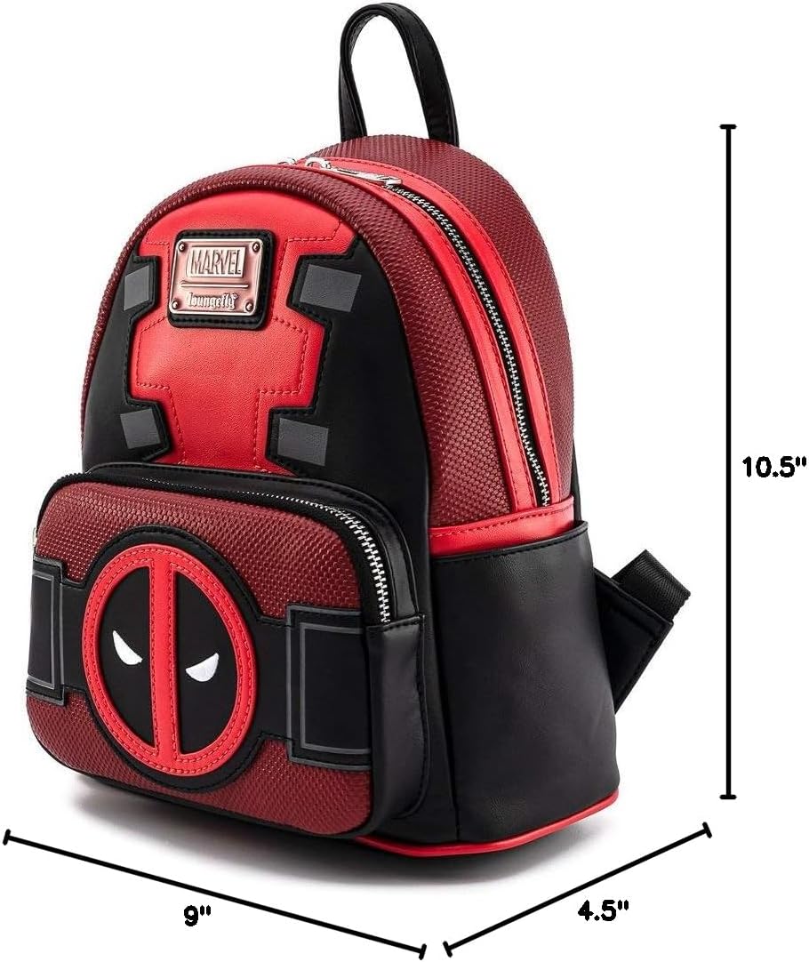 Loungefly Deadpool Merc with a Mouth cosplay purse lifestyle shot showing scale and wearability.