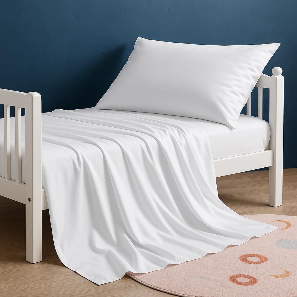 Moonsea 3 piece toddler sheet set white front view