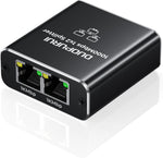 DUOPURUI Ethernet Splitter 1 to 2 front view showing the dual RJ45 ports for high speed simultaneous gigabit networking.