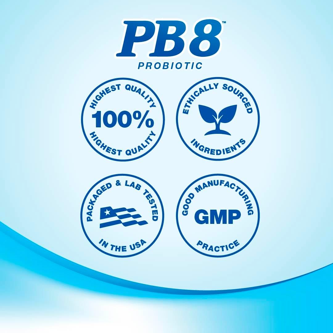 PB8 Probiotic daily wellness supplement bottle side view