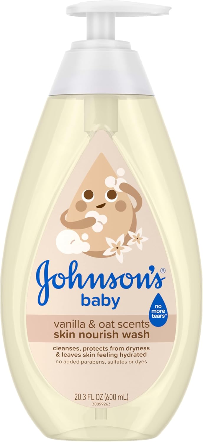Johnson's Skin Nourishing Moisture Baby Wash, Vanilla & Oat Scents, Tear-Free, Hypoallergenic Baby Body Wash Cleanses, Protects from Dryness, & Leaves Skin Feeling Hydrated, 20.3 fl. oz - Image 1
