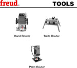 Close up of pilot bearings for Freud router bit set