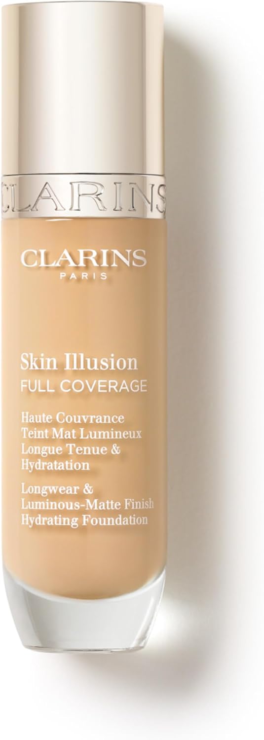 Clarins Skin Illusion Full Coverage Foundation front view luminous matte makeup bottle