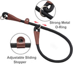 MayPaw round martingale dog collar black leather connection close up