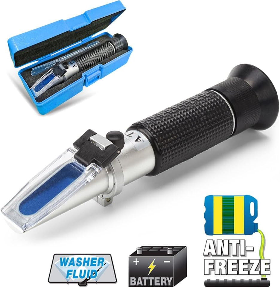 XRCLIF 4-in-1 DEF antifreeze coolant refractometer front view showcasing the optical eyepiece and main prism barrel