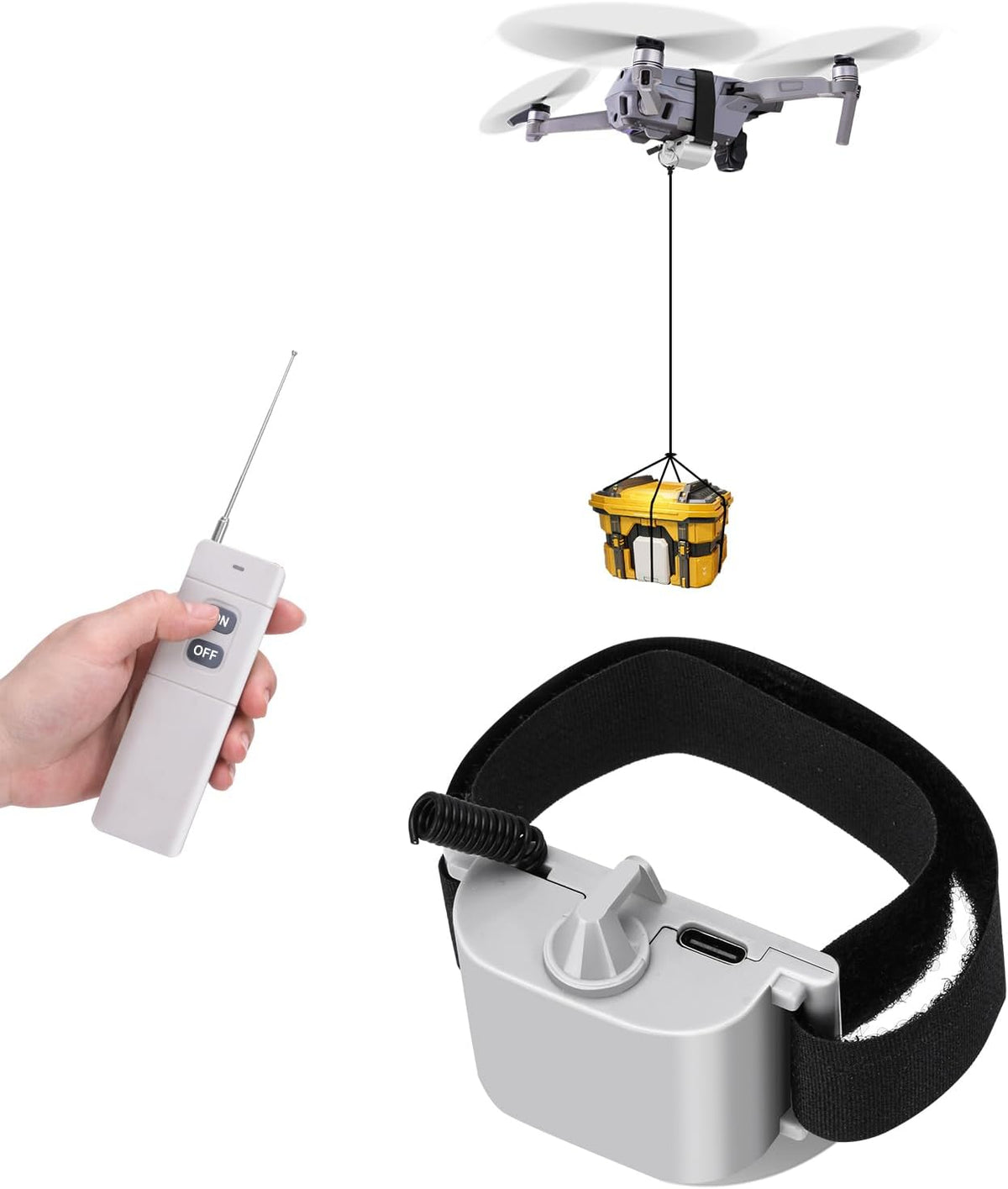 Amanely universal drone airdrop system front view with remote control