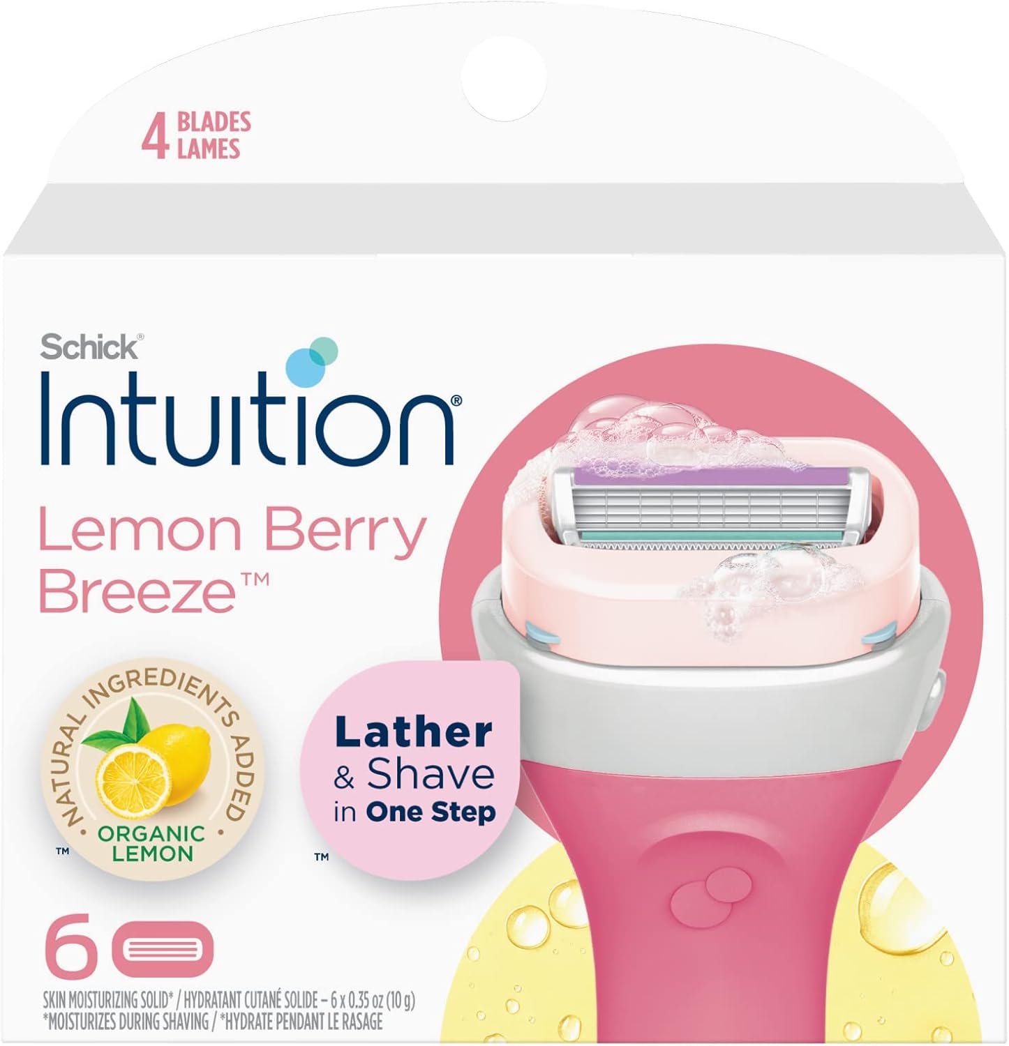 Schick Intuition Refill, Lemon Berry Breeze Razors for Women | Intuition Razor Blades Refill with Organic Lemon, 6 Count Razor Refills - Image 1