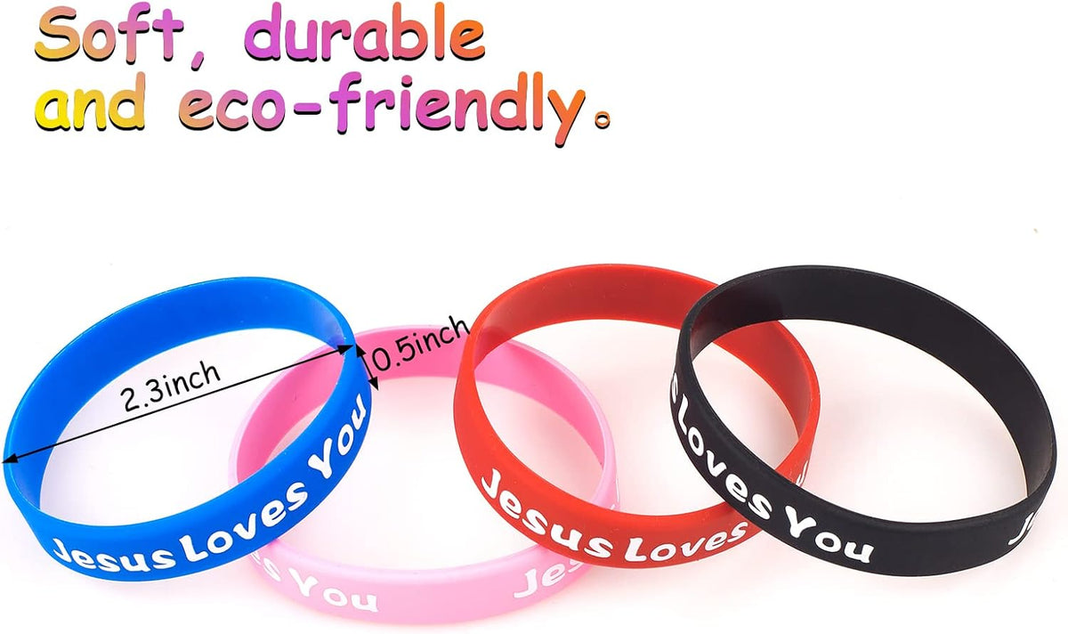 Packaging view of imported Christian party favor wristbands