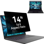 Mao Yeye laptop privacy screen filter 14 inch front view on an open laptop showing data blacked out from the side angle