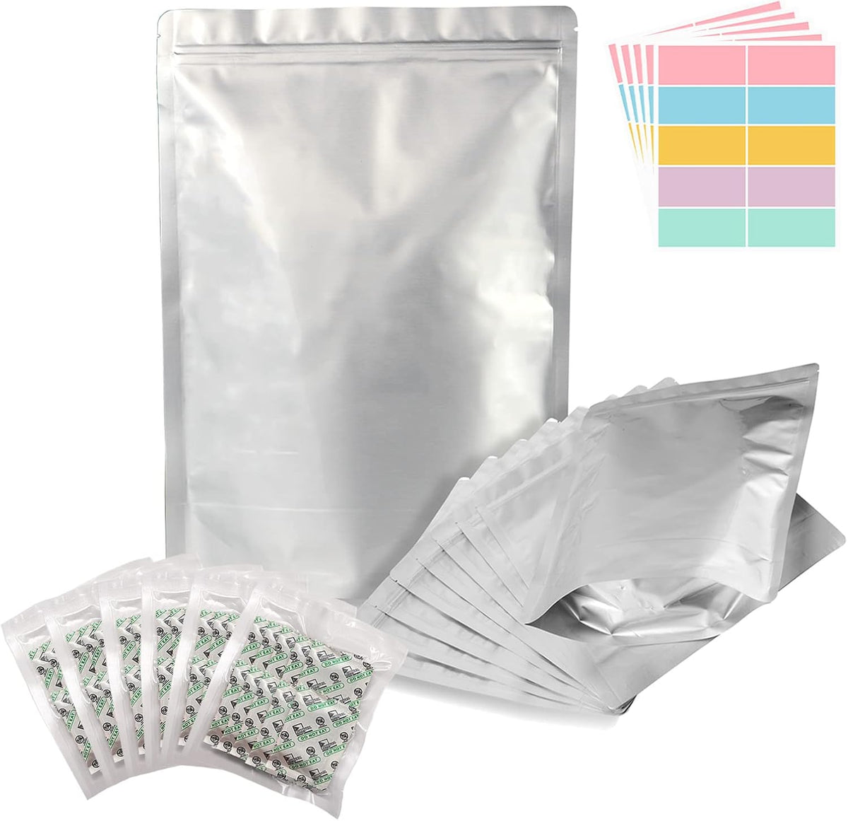 SHXWELL 50pcs mylar bag set laid flat for size comparison