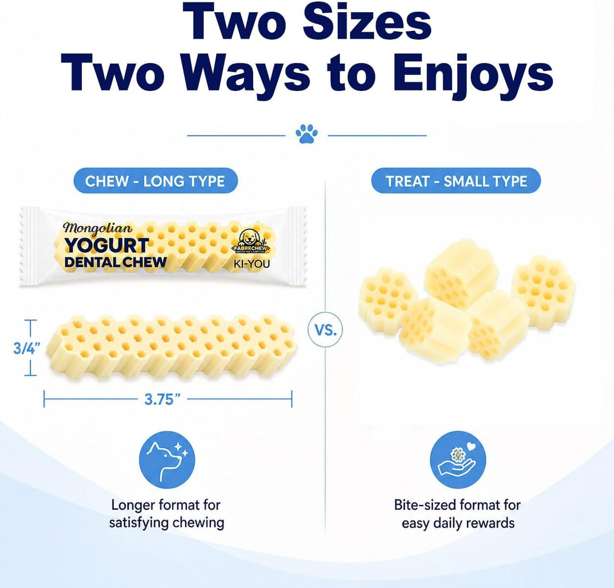 Ingredient and benefit callouts on yogurt chew bag