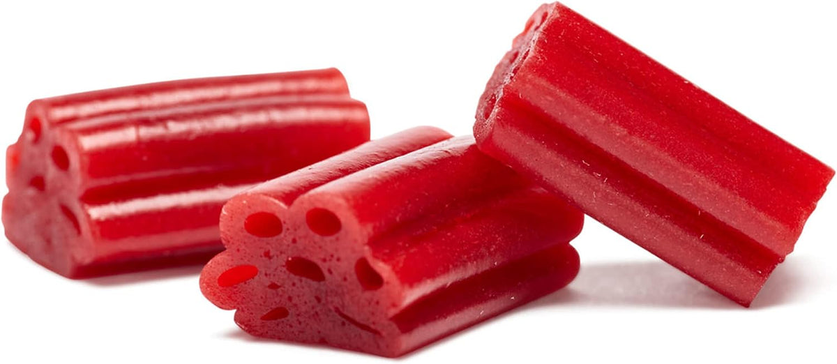 Close up of bite sized red cherry licorice candies from TWIZZLERS