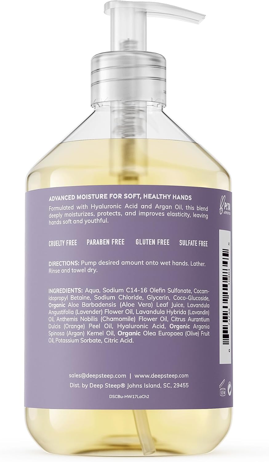Deep Steep lavender chamomile hand soap label details