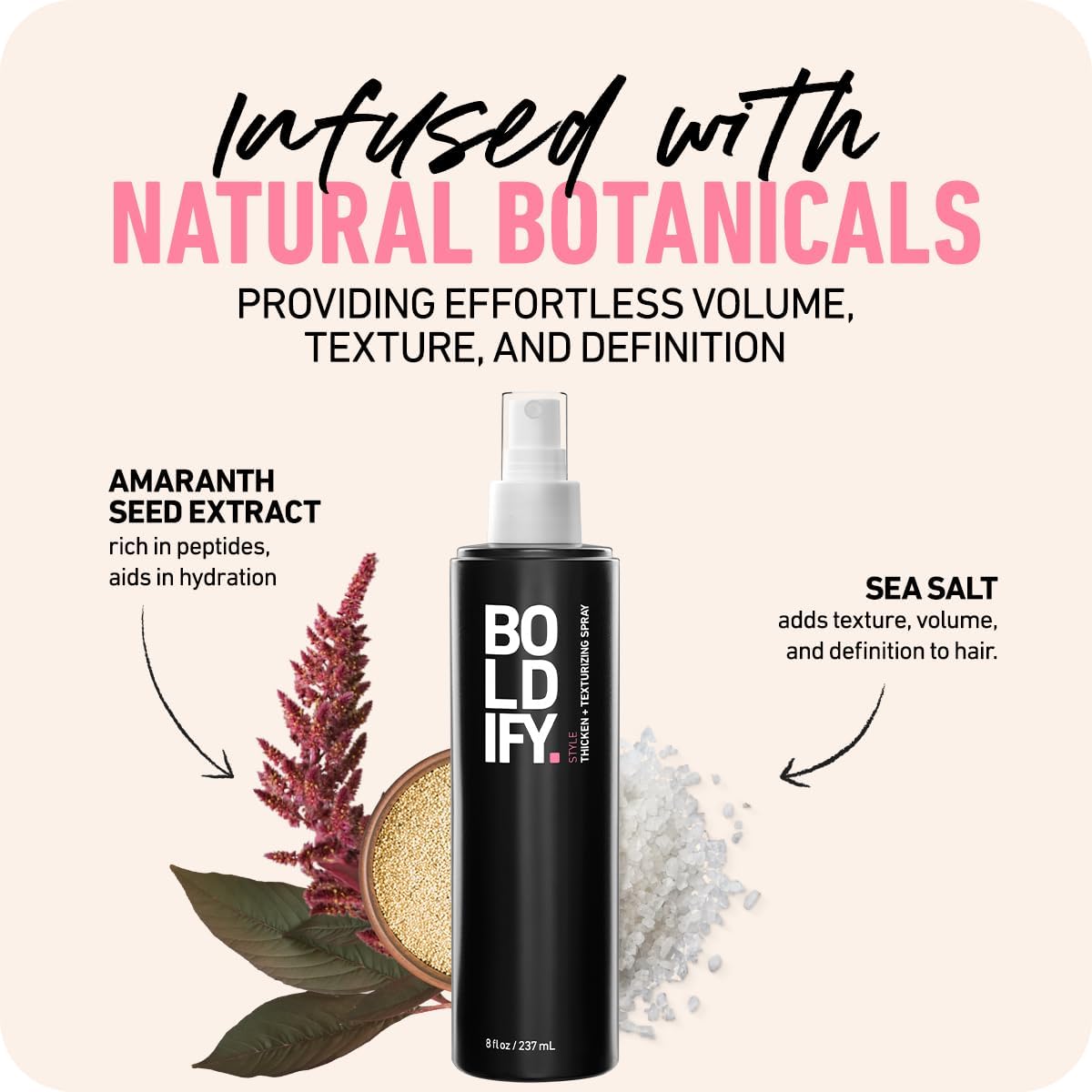 Boldify texture spray liquid application on hair