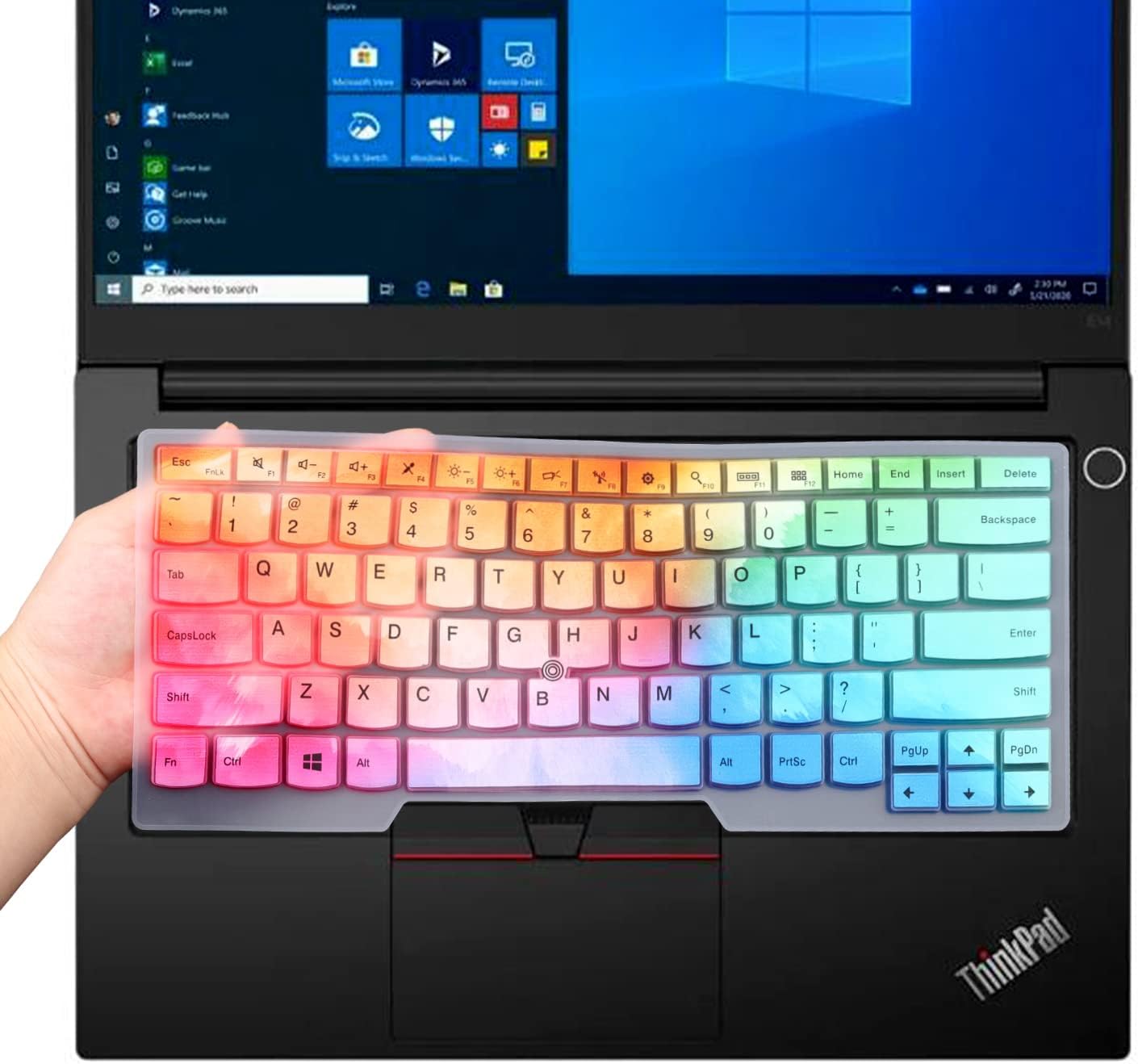 i-Tensodo colorful silicone keyboard cover front view on Lenovo Thinkpad laptop
