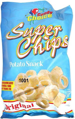 Close-up view of the crispy ring-shaped imported potato snacks outside the bag.