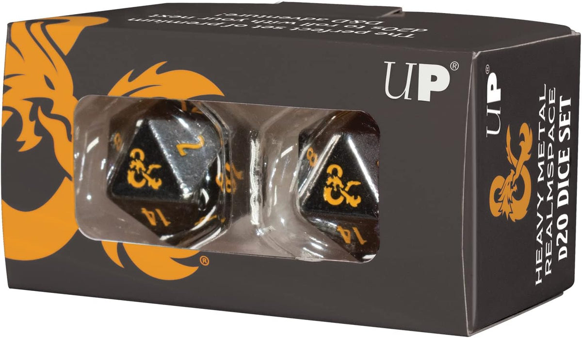 Ultra PRO metal D20 dice close up showing detailed zinc alloy texture