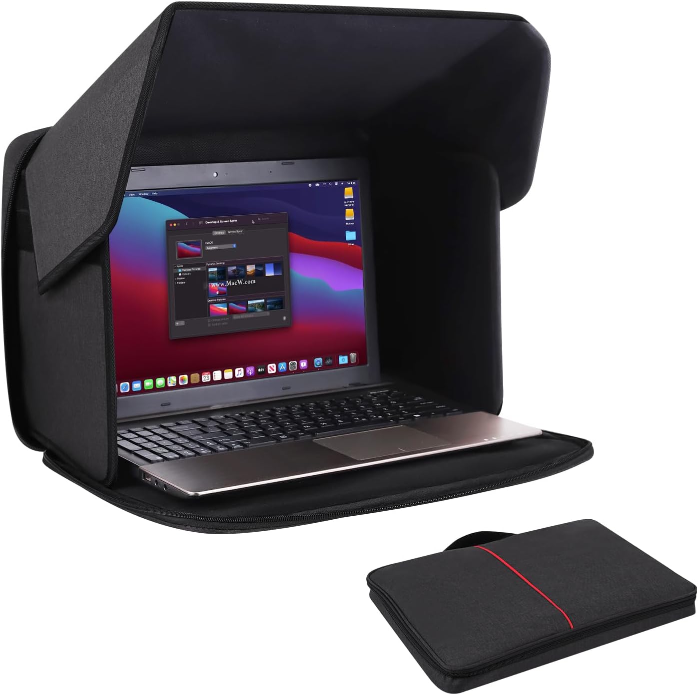 Yumt laptop sun shade front view showing outdoor glare reduction hood