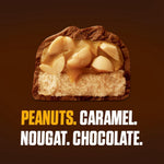Full size premium milk chocolate confectionery bar with roasted peanuts and chewy nougat.