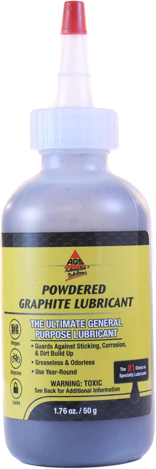 AGS Rust Solutions Mr Zip dry graphite lubricant front view of the two ounce bottle for home improvement maintenance.
